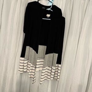 Black and Gray Geometric Cardigan Sweater